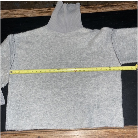 Free People] Grey Rib Fold-over Turtle neck Boucher Oversize Sweater - Picture 8 of 14